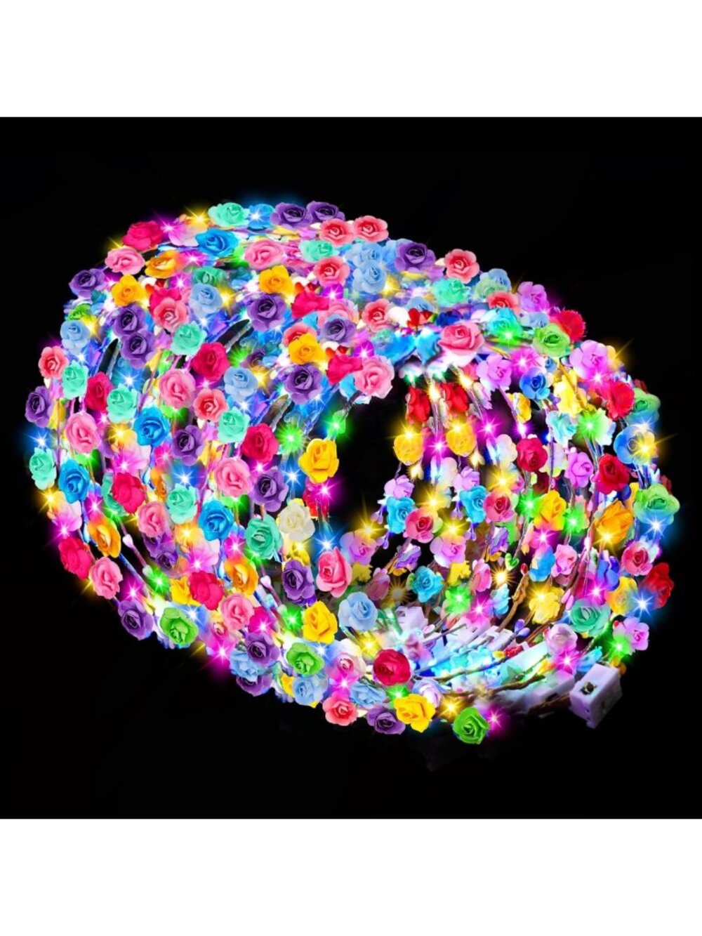 100 PCS Glow in the Dark Flower Crowns Headbands for Parties & Festivals